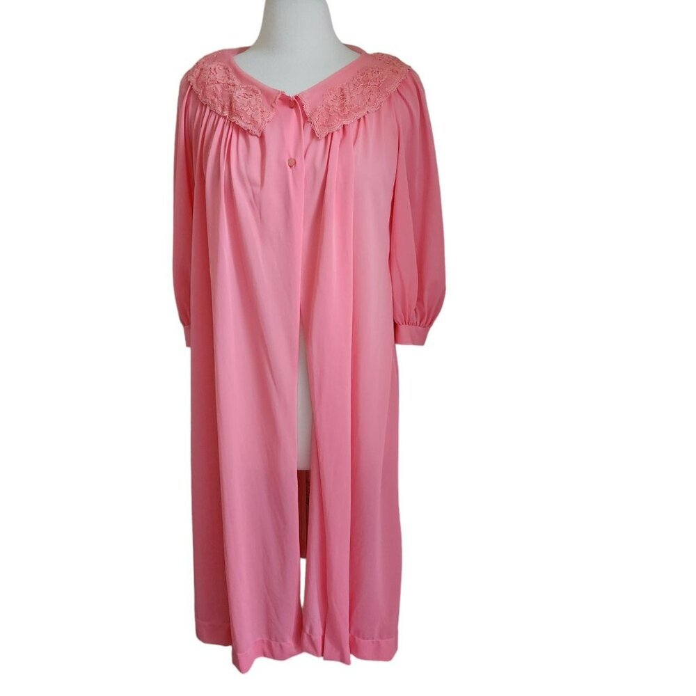 Vtg 60s Gossard Artemis‎ Robe Coat Size S 34 Coral Pink Nylon Tricot Lace Collar